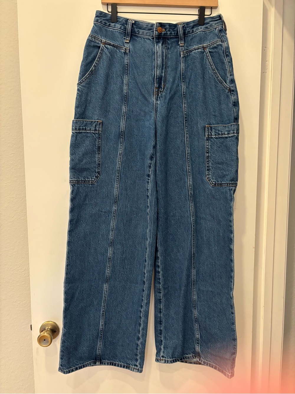 Madewell Baggy Straight Cargo Jeans Wide-Leg Denim High Waisted 100% cotton